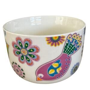 Ciroa 5.25 Bone China Bowl With Birds And Geometric Flowers Sage Aqua Gold Rose
